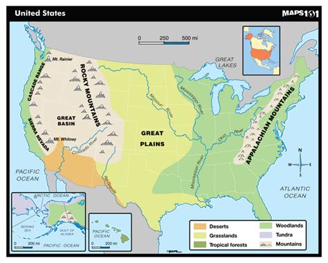 Primary Level United States Physical Map