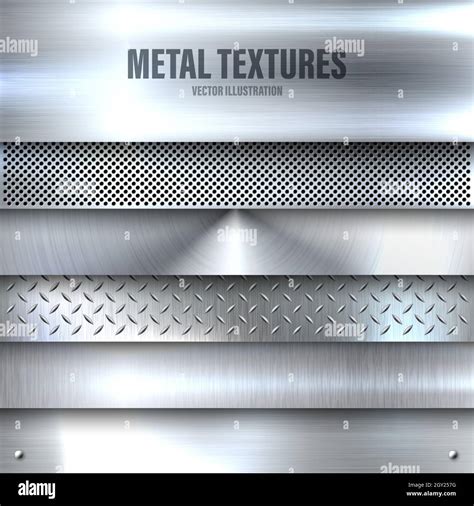 Realistic Brushed Metal Textures Set Polished Stainless Steel