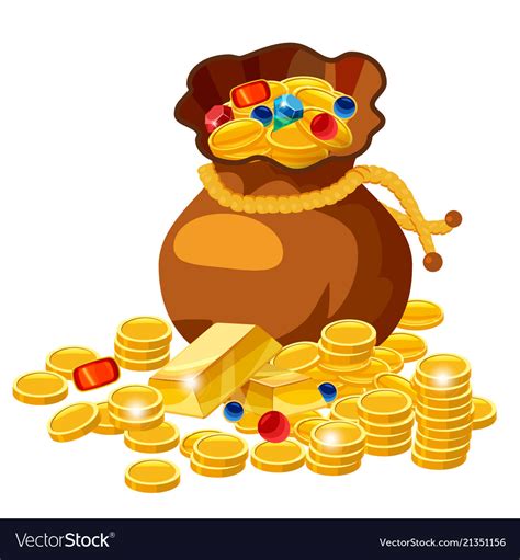 Old Bag Full Of Gold Coins And Jewelry Cartoon Vector Image