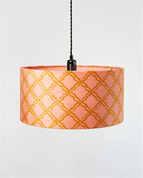 Walter Printed Pink Velvet Pendant Lamp Shade Oliver Bonas