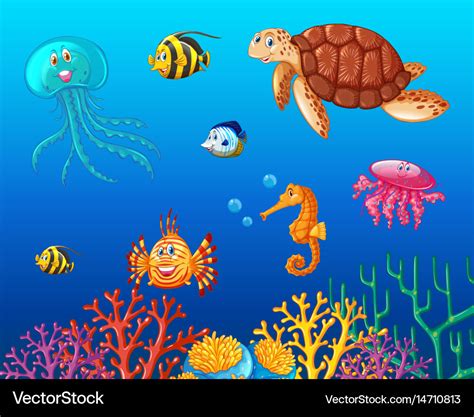 Sea animals swimming under the ocean Royalty Free Vector