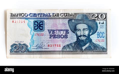 Different denominations of CUP: Veinte peso or twenty Cuban peso note depicting the portrait of ...