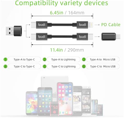 BUDI Cable USB Tipo C Certificado MFi Y 3 Tipos De Adaptadores USB