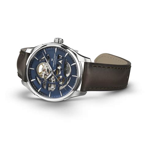 Hamilton Jazzmaster Skeleton Auto Leather Dial Blue Mm Watch H