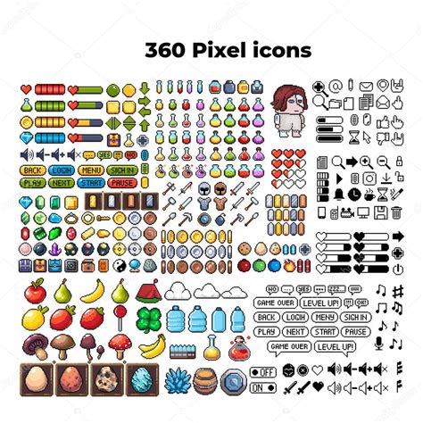 Conjunto De Iconos Gr Ficos De P Xeles De Bits Ilustraci N Vectorial