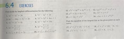 Solved 6 4 Exercises Find Dy Dx By Implicit Differentiation