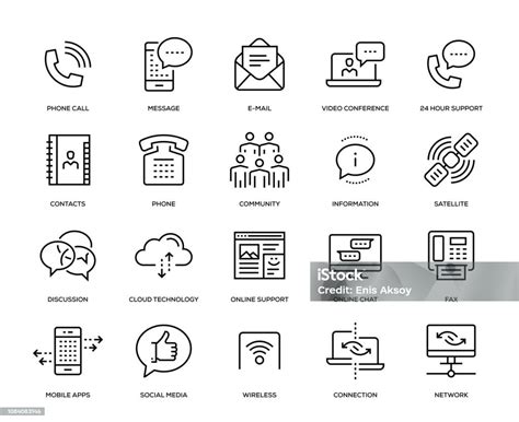 통신 아이콘 세트 콜 센터에 대한 스톡 벡터 아트 및 기타 이미지 콜 센터 위성 우주선 선 아이콘 Istock