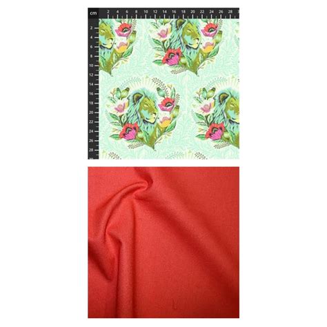 Tula Pink Everglow Good Hair Day Karma Hot Tomato Plain Fabric Bundle