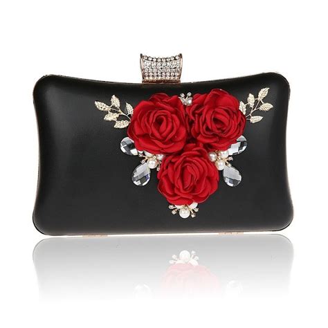 Black and Red Rose Evening Clutch Purse | Baginning