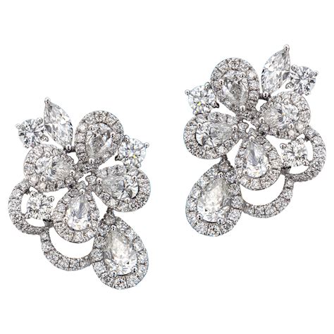 Elegant And Timeless 18 Karat White Gold Diamond Cluster Earrings 480 Carat At 1stdibs