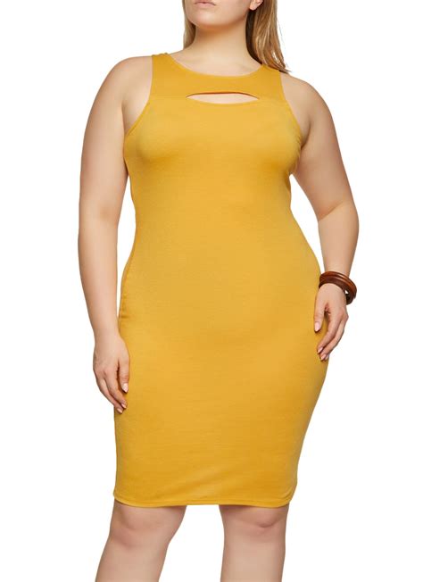 Plus Size Cut Out Tank Bodycon Dress Mid Length Dresses Bodycon Dress Dress