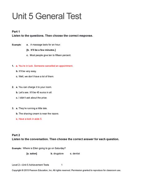 Wed Tn 2 U5 Assessment Unit 5 General Test Part 1 Listen To The