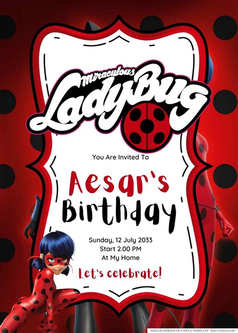 Miraculous Ladybug Birthday Invitation Templates