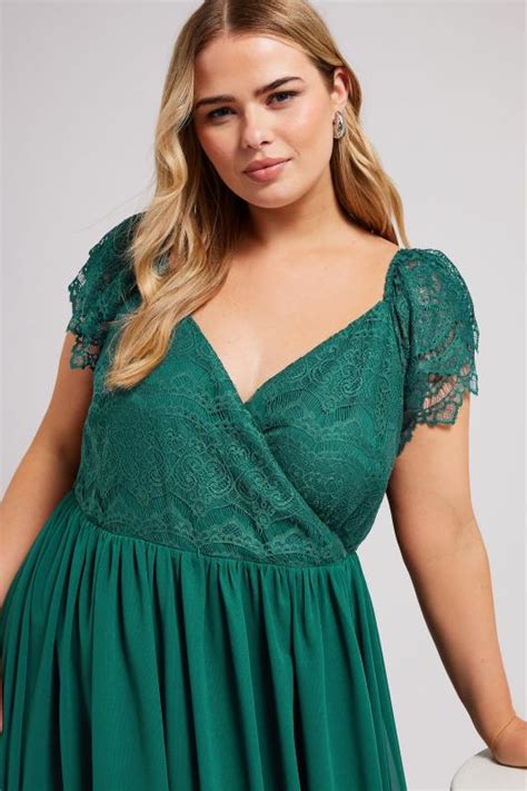 Yours London Plus Size Green Lace Wrap Maxi Dress Yours Clothing