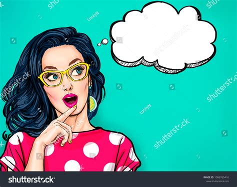 Thinking Young Sexy Woman Open Mouth Stock Illustration 1086765416