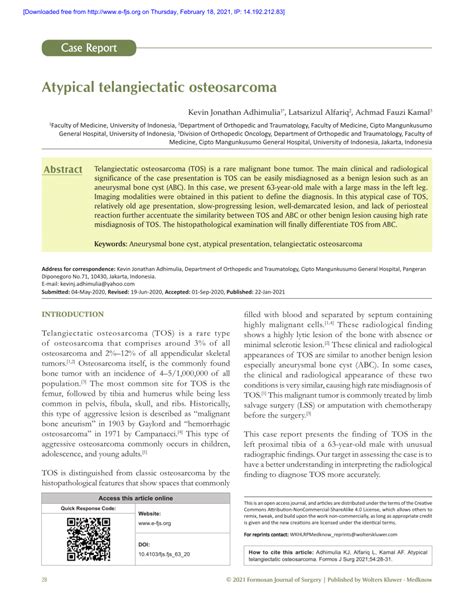 Pdf Atypical Telangiectatic Osteosarcoma