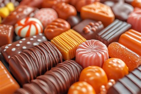 Close Up Of Assorted Chocolate Confections With Intricate Designs And
