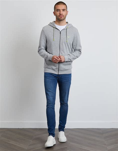 Mens Light Grey Zip Through Hoodie Threadbare