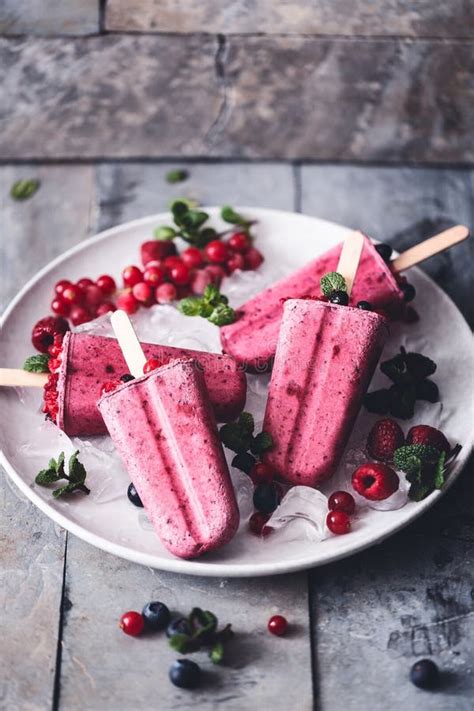 Red Berries Fruit Popsicle Or Ice Cream For Summer Stock Photo Image