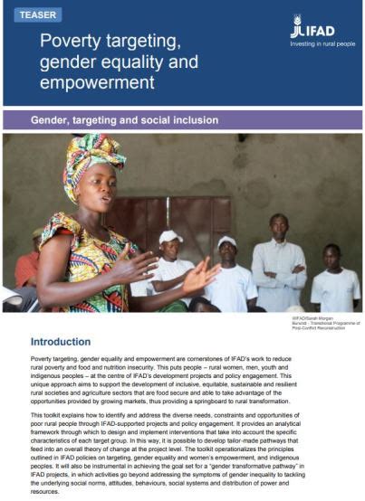 Toolkit Poverty Targeting Gender Equality And Empowerment