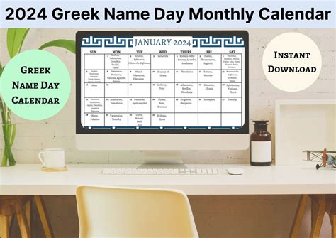 Printable 2024 Greek Name Day Calendar 12 Months Calendar Etsy