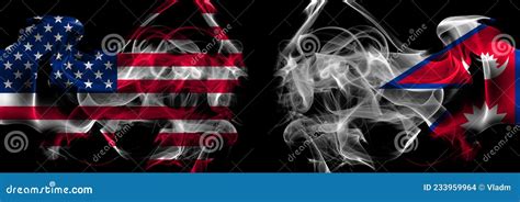 United States Of America Vs Nepal Nepali Nepalese Smoke Flags Placed