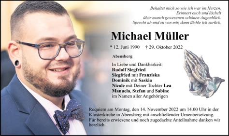 Traueranzeigen Von Michael M Ller Mittelbayerische Trauer