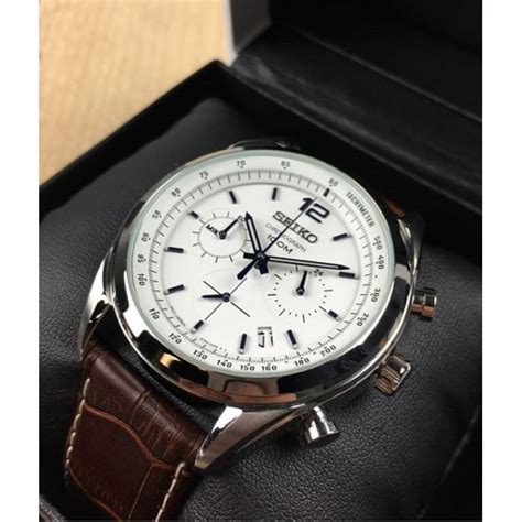 Seiko Gents SSB095P1 Chronograph White Dial Leather Watch