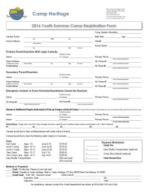 Fillable Online Campheritage Form Camper Registration Form