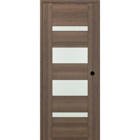 Belldinni Vona 07 01 18 In X 80 In Left Hand 4 Lite Frosted Glass Pecan Nutwood Composite Wood