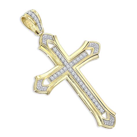 ItsHot 14K Gold Men S Diamond Cross Pendant 2ct Diamond Cross