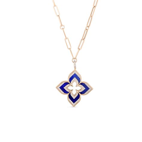 18K ROSE GOLD VENETIAN PRINCESS DIAMOND LAPIS FLOWER NECKLACE