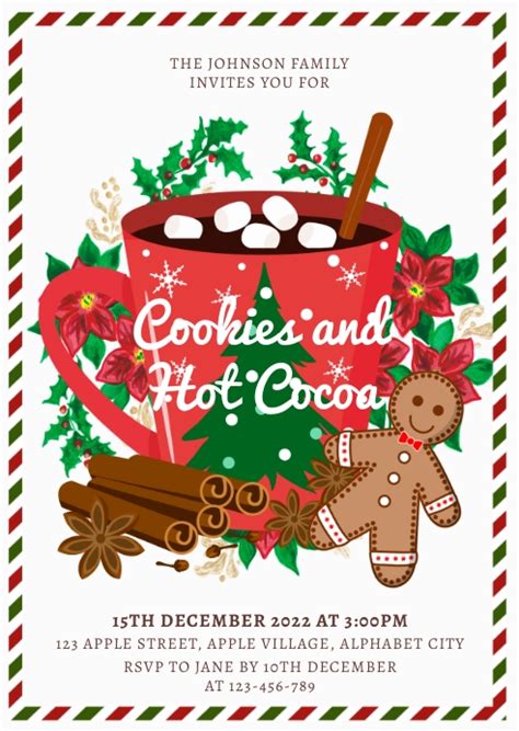 Christmas Cookies And Cocoa Party Invitation Template Postermywall