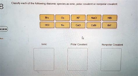 SOLVED Classify Each Of The Following Diatomic Species As Ionic Polar