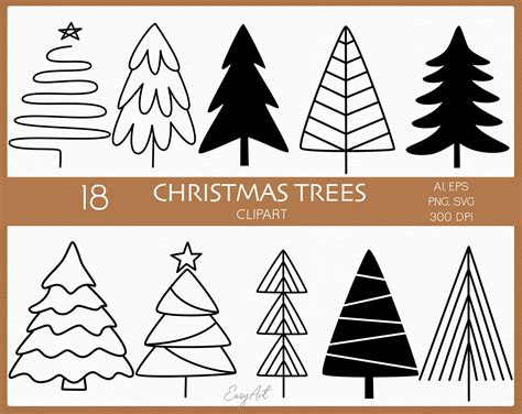 Christmas Tree SVG Line Tree Clipart Outline Christmas Clipart Xmas