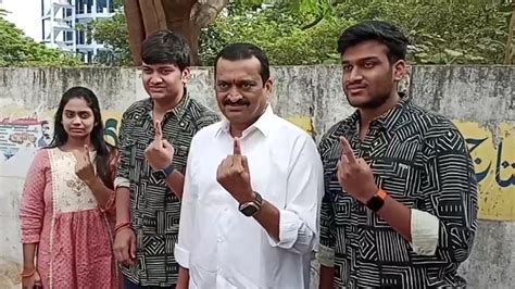 Producer Bandla Ganesh With His Sons Daughter Casts Vote Telangana