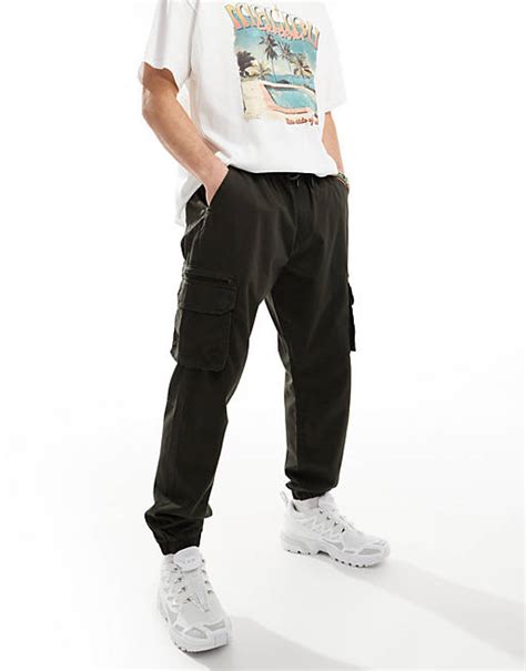 River Island Greco Cargo Pants In Dark Green Asos