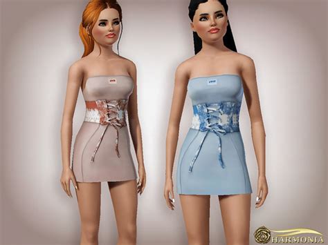 The Sims Resource Bandeau Corset Belted Dress