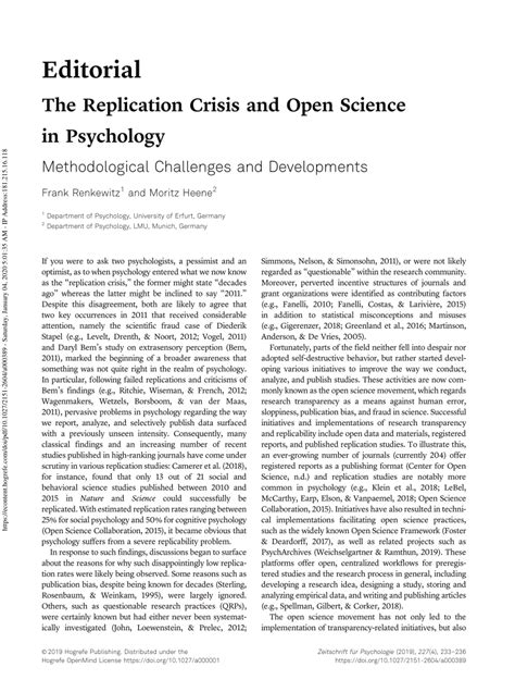 PDF The Replication Crisis And Open Science In Psychology