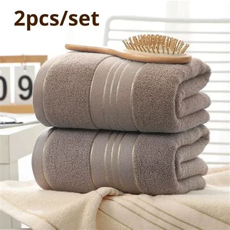 2pcs Cotton Bath Towel Increases Water Absorption Adult Bath Towel Solid Color Golden Silk Soft