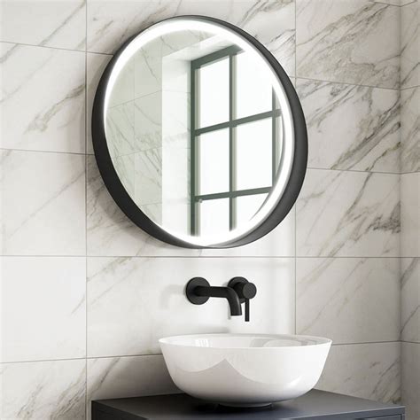 Harbour Status Led Illuminated Black Frame Round Mirror With Demister