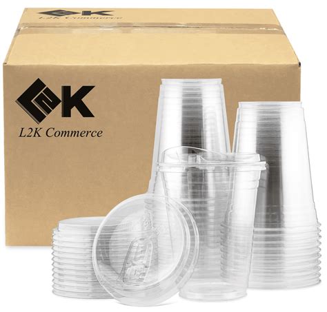 200 Sets 16 Oz Clear Coffee Cups With Strawless Sip Lids Clear