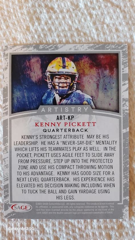 Kenny Pickett Red ART KP Prices 2022 Sage Hit Artistry Football