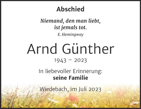 Traueranzeigen von Arnd Günther abschied nehmen de