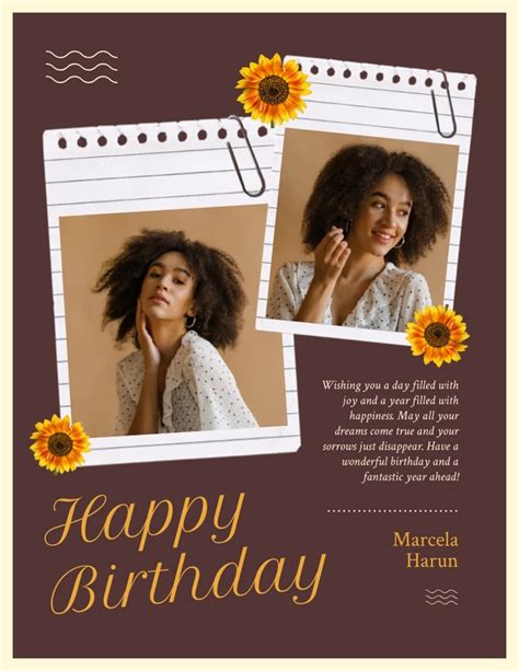 Light Yellow And Dark Brown Modern Aesthetic Happy Birthday Photo