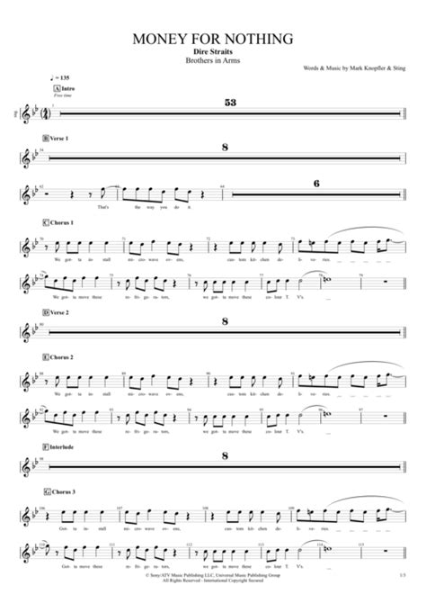 Money For Nothing Tab By Dire Straits Guitar Pro Full Score