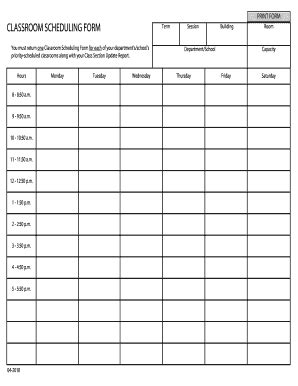 Fillable Online Registrar Pitt CLASSROOM SCHEDULING FORM Term Session