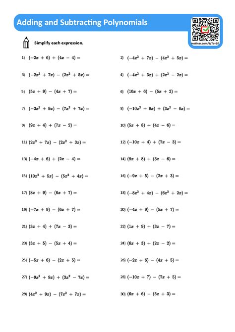 Adding And Subtracting Polynomials Worksheets With Answer Key Worksheets Library