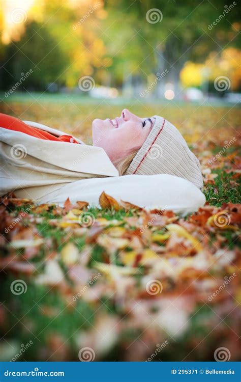 Woman In Leaves Stock Image Image Of Females Reclining 295371