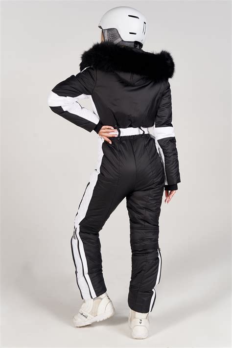 Women Ski Jumpsuit Black With White Insert Ski Overall Bright Etsy